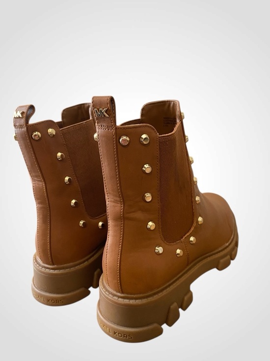 Michael Kors | MK Brown Leather Studded Ridley Chelsea Boot Lug Sole NWOB 6.5 - Picture 4 of 11